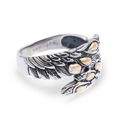 Alternate image for Wing-Themed Gold-Accented Sterling Silver Cocktail Ring Flying Gracefully