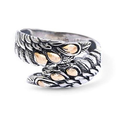Alternate image for Wing-Themed Gold-Accented Sterling Silver Cocktail Ring Flying Gracefully