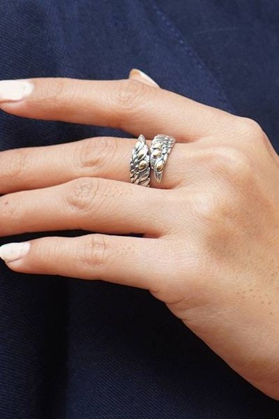 Alternate image for Wing-Themed Gold-Accented Sterling Silver Cocktail Ring Flying Gracefully