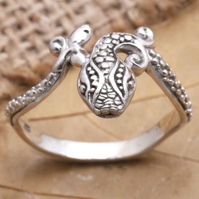 Alternate image for Sterling Silver Snake-Themed Cocktail Ring Pebbled Snake