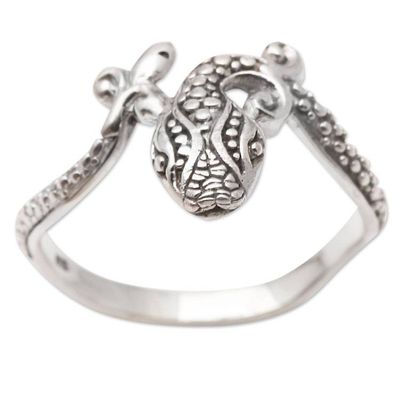 Alternate image for Sterling Silver Snake-Themed Cocktail Ring Pebbled Snake