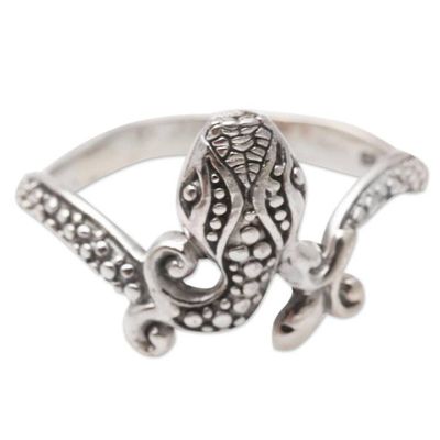 Alternate image for Sterling Silver Snake-Themed Cocktail Ring Pebbled Snake