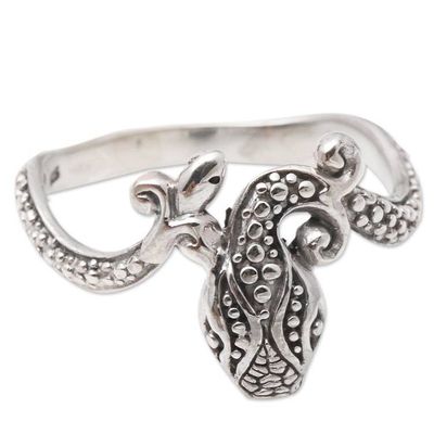 Alternate image for Sterling Silver Snake-Themed Cocktail Ring Pebbled Snake