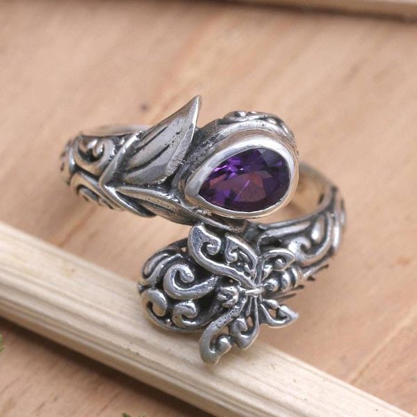 Alternate image for Amethyst and Sterling Silver Wrap Ring Purple Nymph