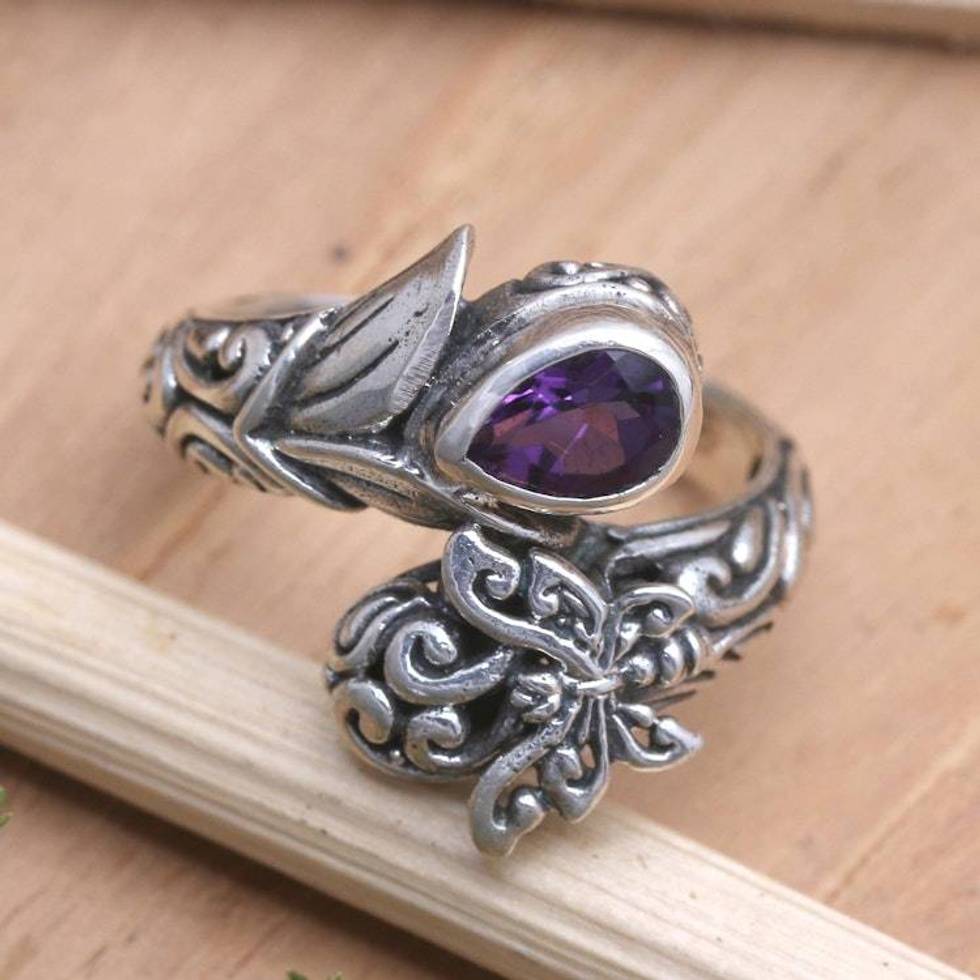 Amethyst and Sterling Silver Wrap Ring 'Purple Nymph'