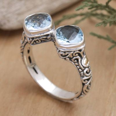 Alternate image for 18k Gold-Accented Cocktail Ring from Bali with Blue Topaz Sunday Afternoon