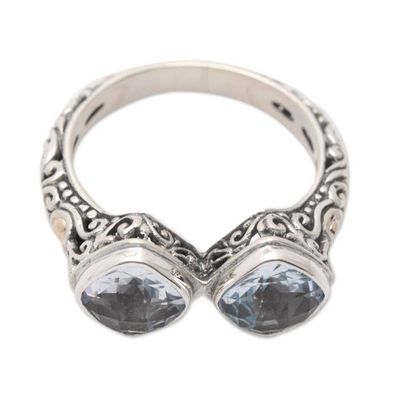 Alternate image for 18k Gold-Accented Cocktail Ring from Bali with Blue Topaz Sunday Afternoon