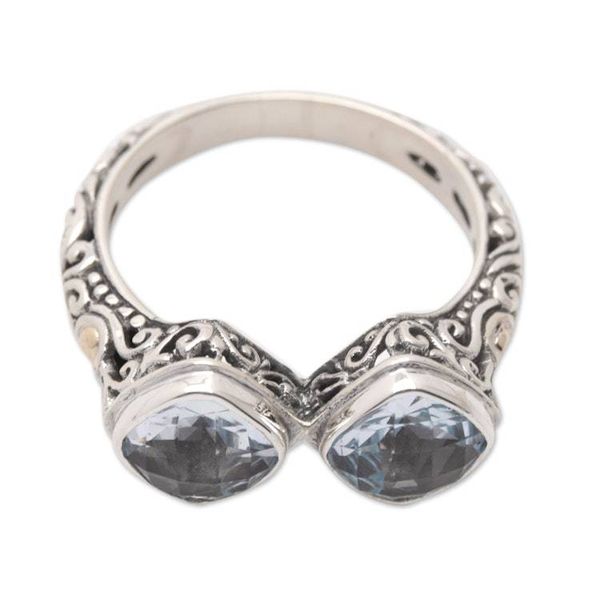 Alternate image for 18k Gold-Accented Cocktail Ring from Bali with Blue Topaz Sunday Afternoon