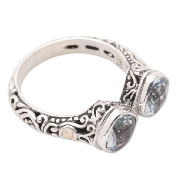 Alternate image for 18k Gold-Accented Cocktail Ring from Bali with Blue Topaz Sunday Afternoon