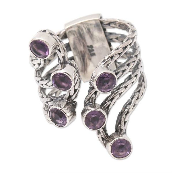 Alternate image for Amethyst and Sterling Silver Cocktail Ring Parting Waves