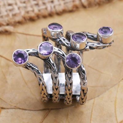 Alternate image for Amethyst and Sterling Silver Cocktail Ring Parting Waves