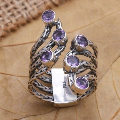 Alternate image for Amethyst and Sterling Silver Cocktail Ring Parting Waves