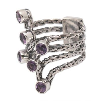 Alternate image for Amethyst and Sterling Silver Cocktail Ring Parting Waves