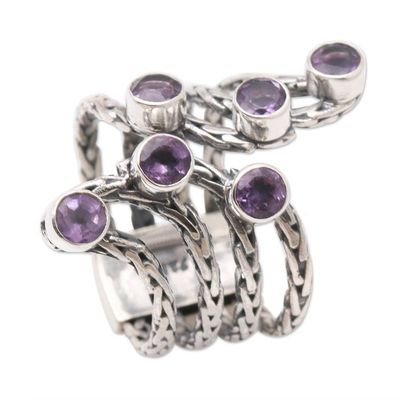 Alternate image for Amethyst and Sterling Silver Cocktail Ring Parting Waves