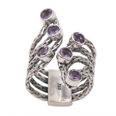 Alternate image for Amethyst and Sterling Silver Cocktail Ring Parting Waves