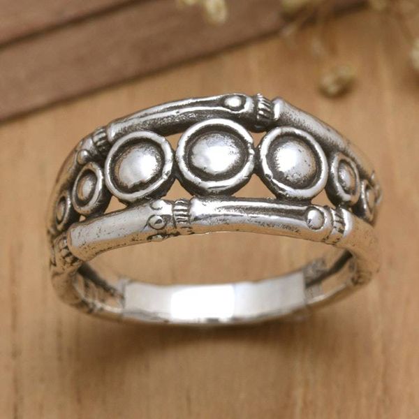 Alternate image for Bamboo-Themed Sterling Silver Domed Ring from Bali Bamboo Universe
