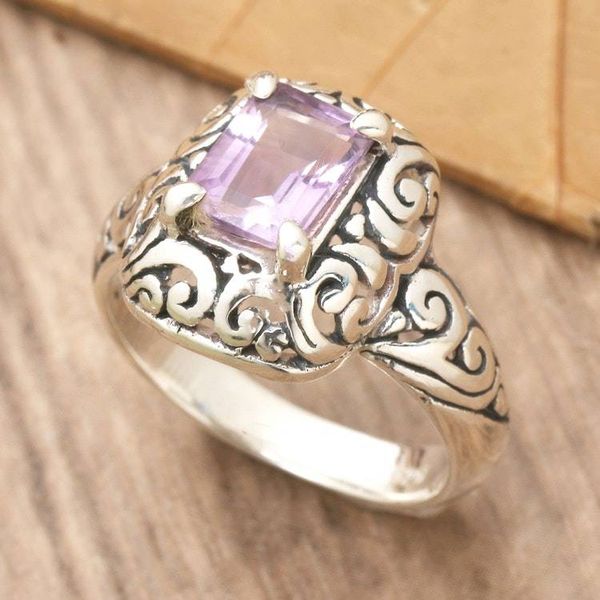 Alternate image for Traditional Faceted Amethyst Sterling Silver Cocktail Ring Purple Winds