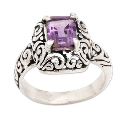 Alternate image for Traditional Faceted Amethyst Sterling Silver Cocktail Ring Purple Winds