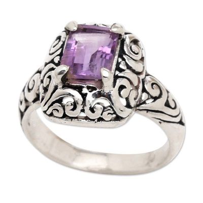 Alternate image for Traditional Faceted Amethyst Sterling Silver Cocktail Ring Purple Winds