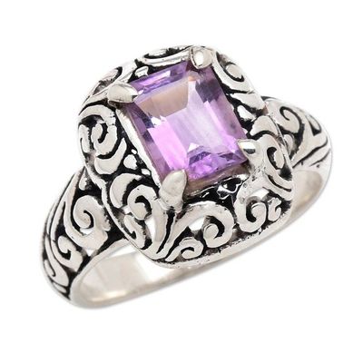 Alternate image for Traditional Faceted Amethyst Sterling Silver Cocktail Ring Purple Winds