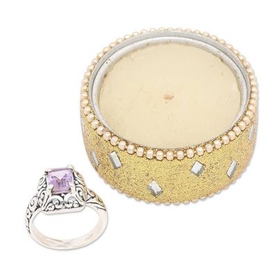 Alternate image for Traditional Faceted Amethyst Sterling Silver Cocktail Ring Purple Winds