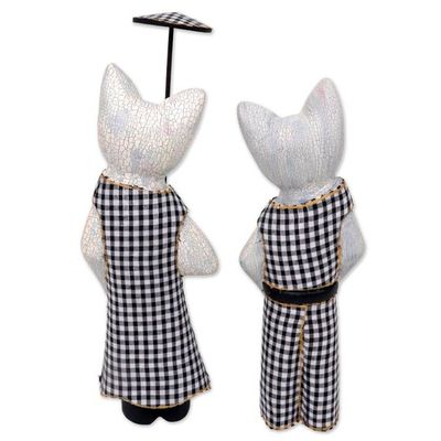 Alternate image for Hand Made Wood Cat Sculptures Pair from Indonesia Bali Cat Couple