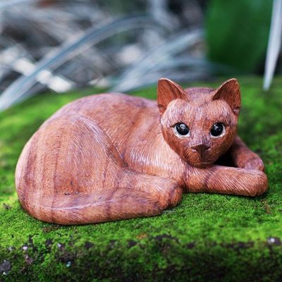 Primary image for Hand Carved and Painted Cat Sculpture in Wood Sweet Ginger Tabby