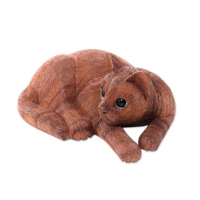 Alternate image for Hand Carved and Painted Cat Sculpture in Wood Sweet Ginger Tabby