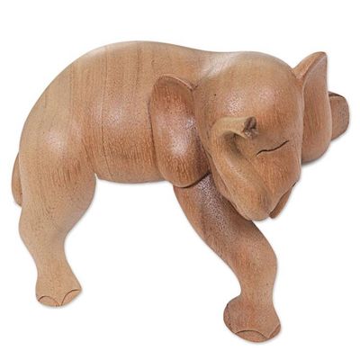 Alternate image for Hand Carved Elephant Sculpture Natural Finish from Indonesia Napping Elephant