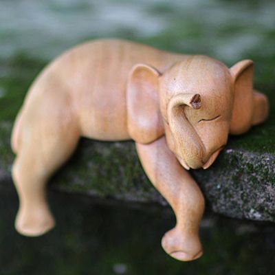 Alternate image for Hand Carved Elephant Sculpture Natural Finish from Indonesia Napping Elephant
