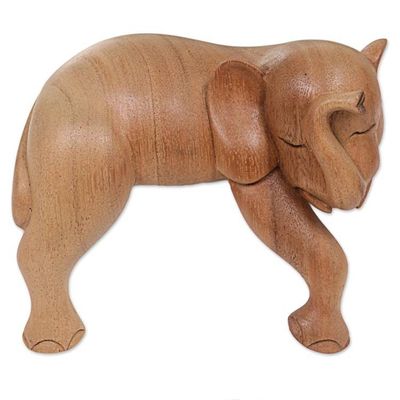 Alternate image for Hand Carved Elephant Sculpture Natural Finish from Indonesia Napping Elephant
