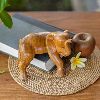 Alternate image for Hand Carved Elephant Sculpture Natural Finish from Indonesia Napping Elephant