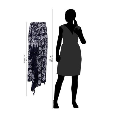 Alternate image for Black and White Rayon Sarong with Floral Batik Motifs Tropical Garden in Black