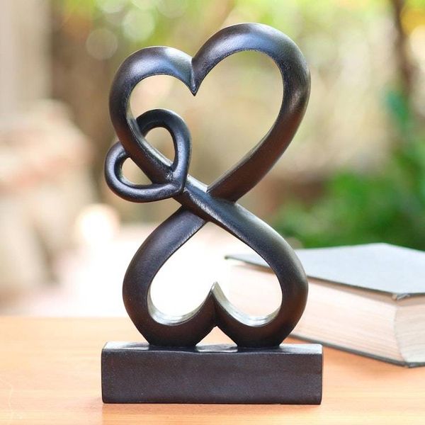 Alternate image for Romantic Hand Carved Wood Sculpture with Black Finish Forever Linked