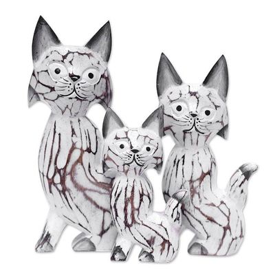 Alternate image for Set of 3 Cat-Themed Albesia Wood Statuettes Crafted in Bali Feline Curiosity