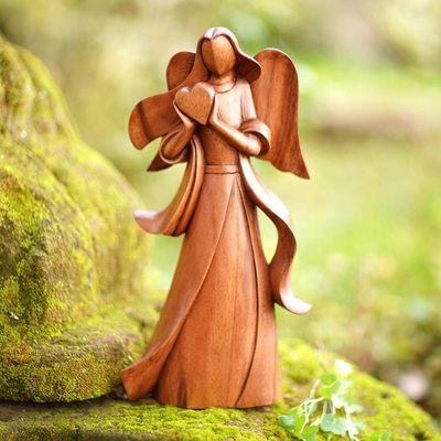 Primary image for Angel-Themed Romantic Suar Wood Sculpture from Bali Sending Love