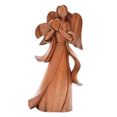 Alternate image for Angel-Themed Romantic Suar Wood Sculpture from Bali Sending Love