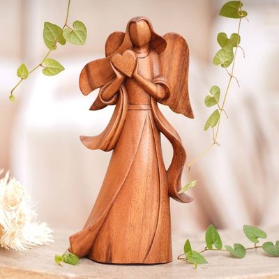 Alternate image for Angel-Themed Romantic Suar Wood Sculpture from Bali Sending Love