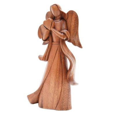 Alternate image for Angel-Themed Romantic Suar Wood Sculpture from Bali Sending Love
