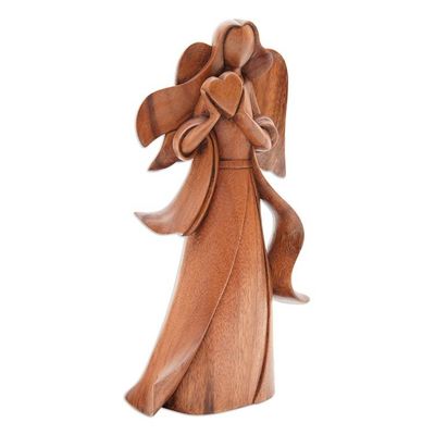 Alternate image for Angel-Themed Romantic Suar Wood Sculpture from Bali Sending Love
