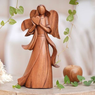Alternate image for Angel-Themed Romantic Suar Wood Sculpture from Bali Sending Love