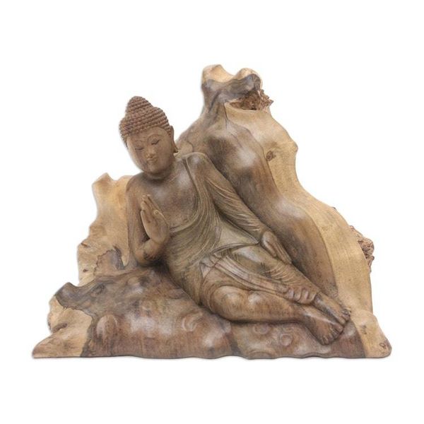 Alternate image for Hand Carved Suar Wood Buddha Sculpture Buddhas Mood