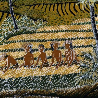 Alternate image for Handcrafted Batik Cotton Wall Hanging Jatiluwil Rice Terrace