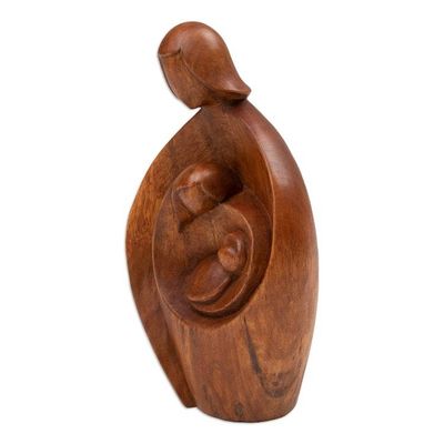 Alternate image for Hand-Carved Semi-Abstract Suar Wood Sculpture of Family Take Care, My Family