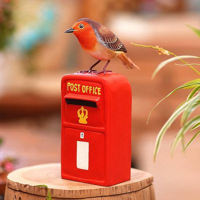 Alternate image for Artisan Crafted Suar Wood Bird Statuette Air Mail