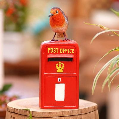 Alternate image for Artisan Crafted Suar Wood Bird Statuette Air Mail