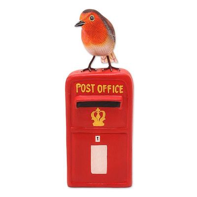 Alternate image for Artisan Crafted Suar Wood Bird Statuette Air Mail