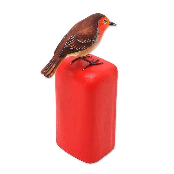 Alternate image for Artisan Crafted Suar Wood Bird Statuette Air Mail