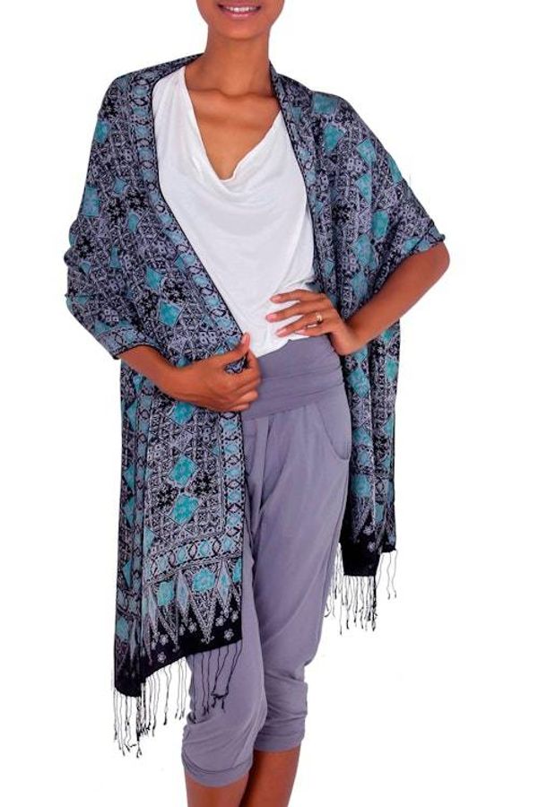 Alternate image for Batik Silk Shawl Handmade in Indonesia Blue Sarangan
