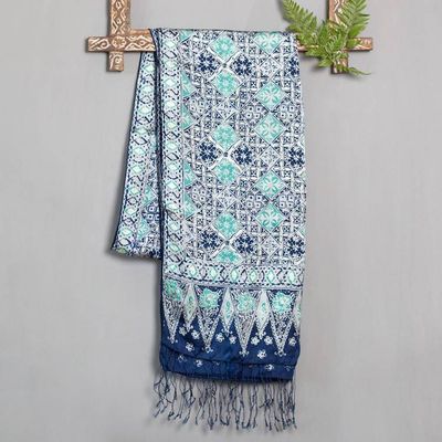 Alternate image for Batik Silk Shawl Handmade in Indonesia Blue Sarangan